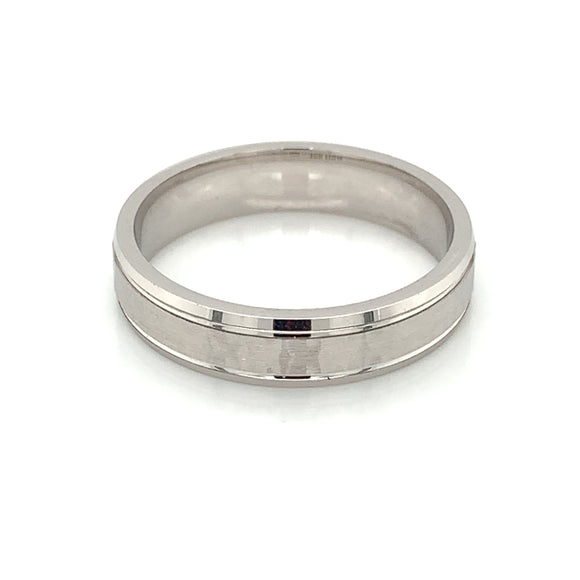 Sterling Silver Mens 5mm Flat Hammered Wedding Ring