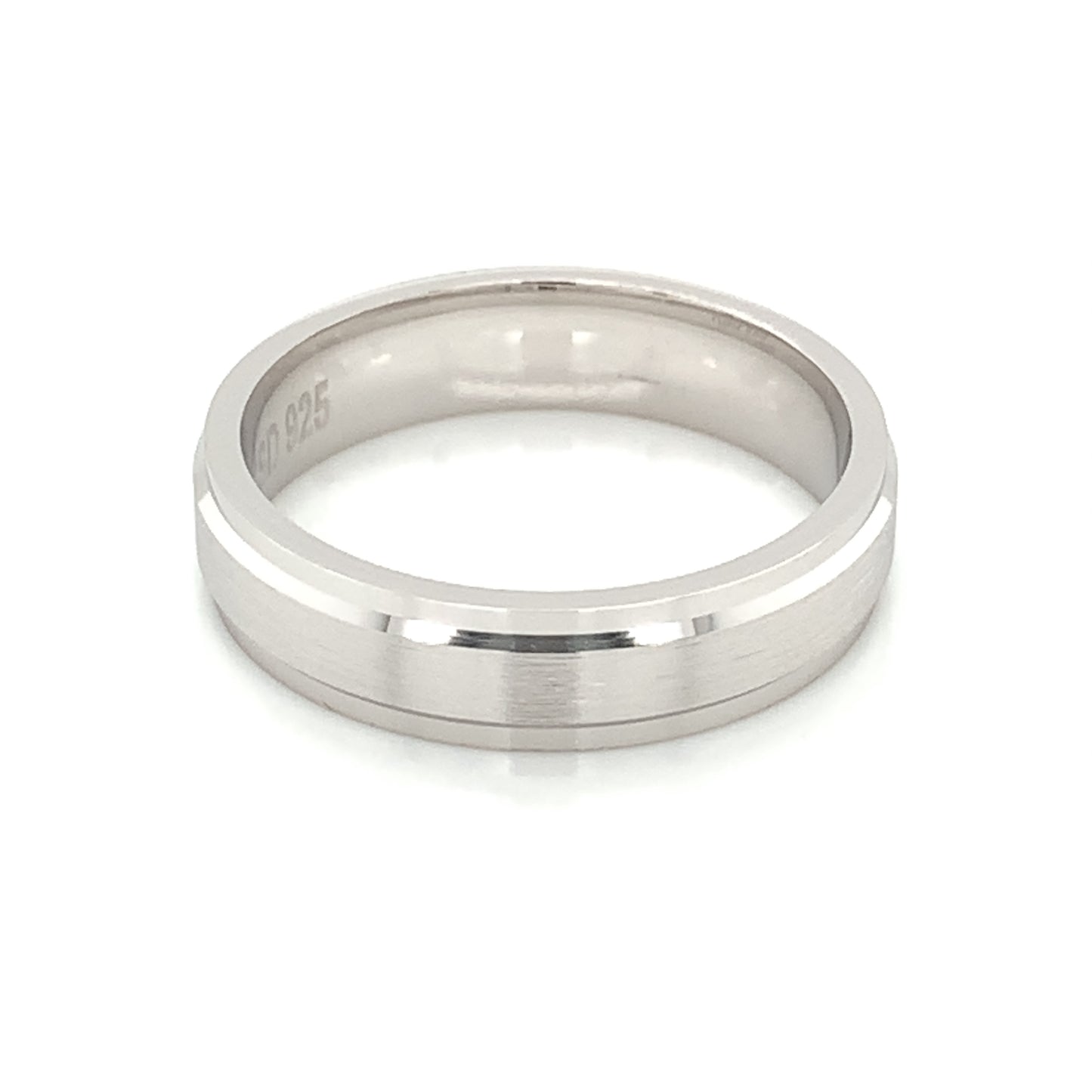 Sterling Silver Mens 5mm Flat Matte Centre Wedding Ring