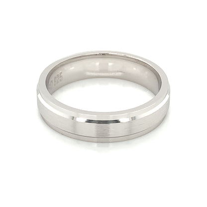 Sterling Silver Mens 5mm Flat Matte Centre Wedding Ring