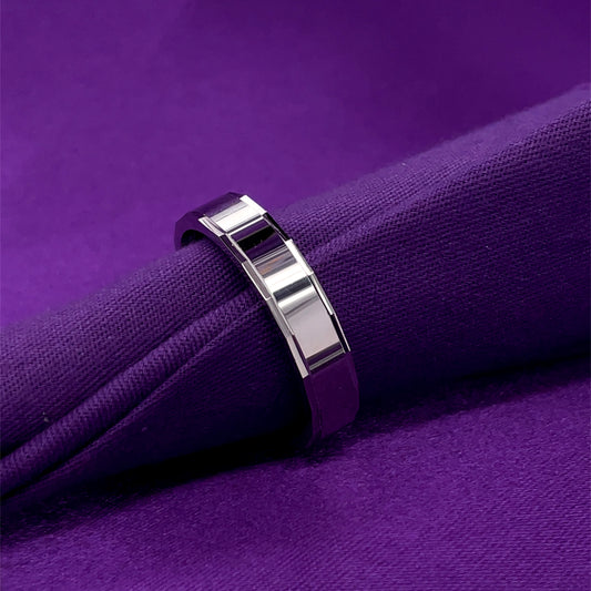 Sterling Silver Mens 5mm Flat Wedding Ring Diamond-cut SR49