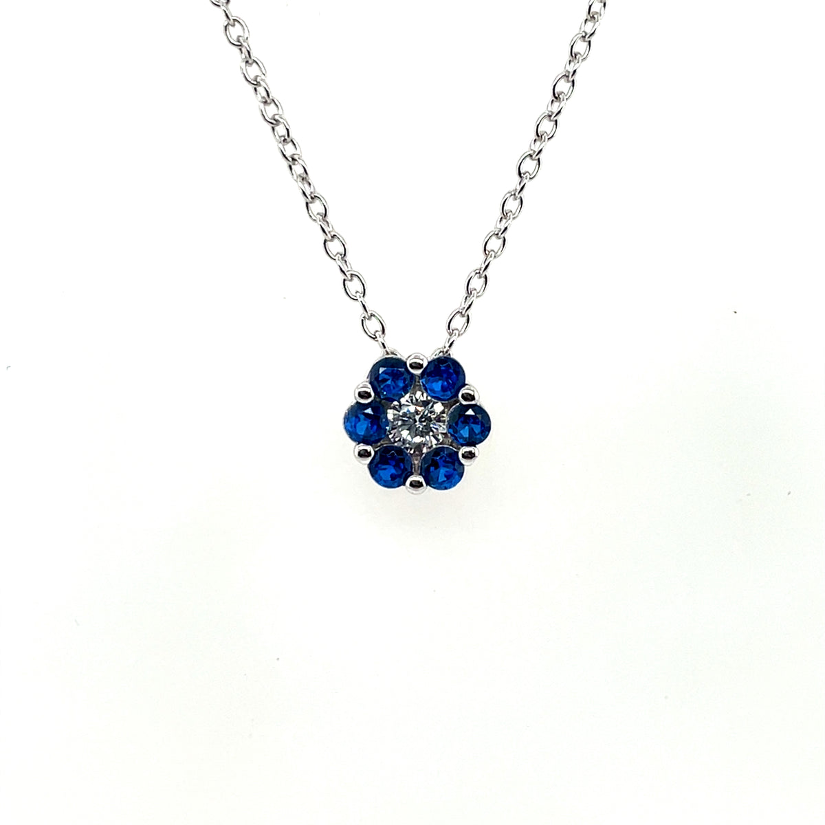Sterling Silver Blue CZ Flower Slider Necklace SSE679B