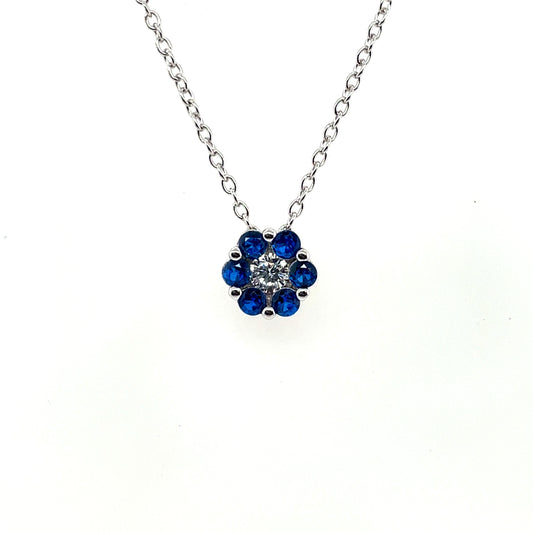 Sterling Silver Blue CZ Flower Slider Necklace SSE679B