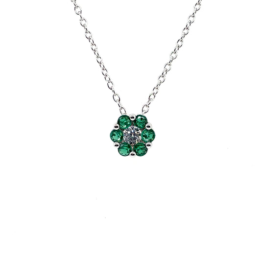 Sterling Silver Green CZ Flower Slider Necklace SSE679G