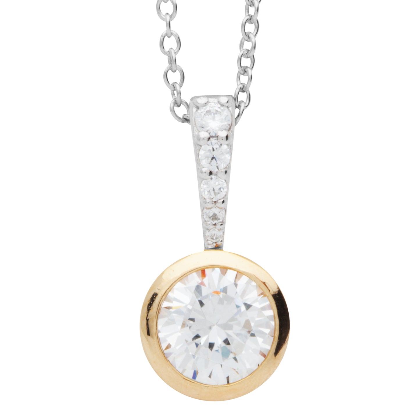 Sterling Silver Gold Plated Classic Zirconia Solitaire Pendant ST1144