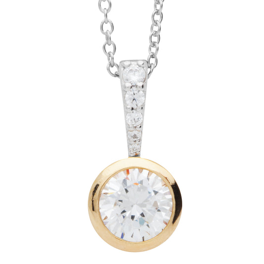 Sterling Silver Gold Plated Classic Zirconia Solitaire Pendant ST1144