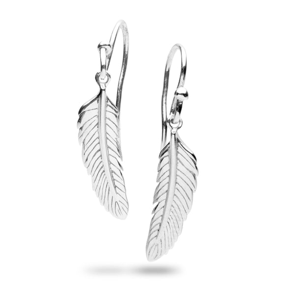 Silver Feather Drop Earrings