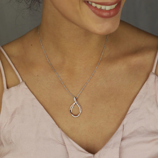Silver Rose Gold CZ Entwine Necklace ST1700