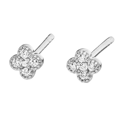 Silver CZ Clover Stud Earrings ST1925