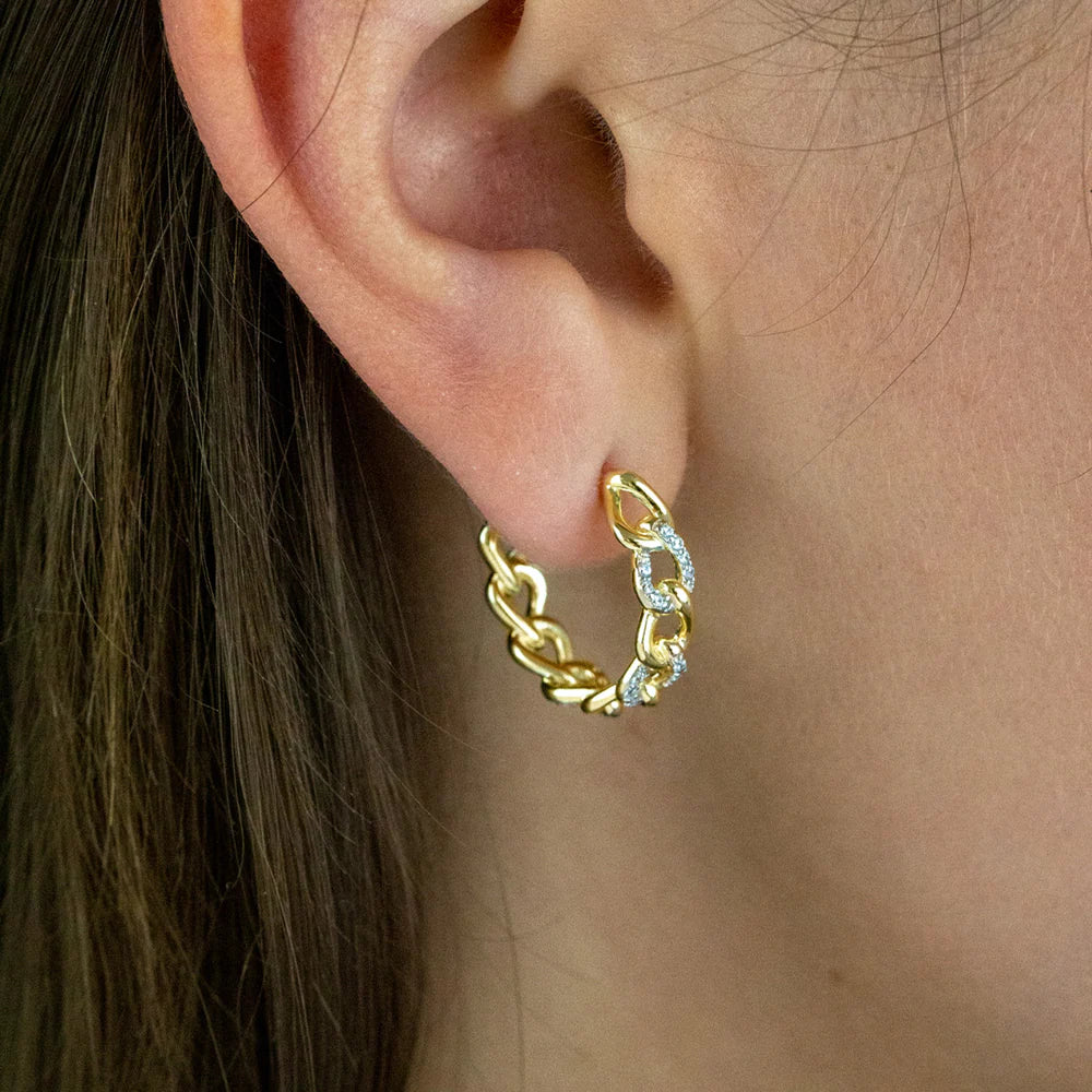 Silver Gold-plated Chain Link Hoop Earrings Medium ST2069