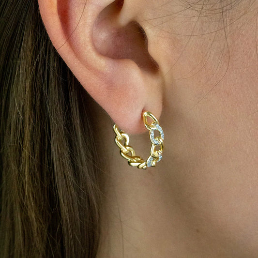 Silver Gold-plated Chain Link Hoop Earrings Medium ST2069