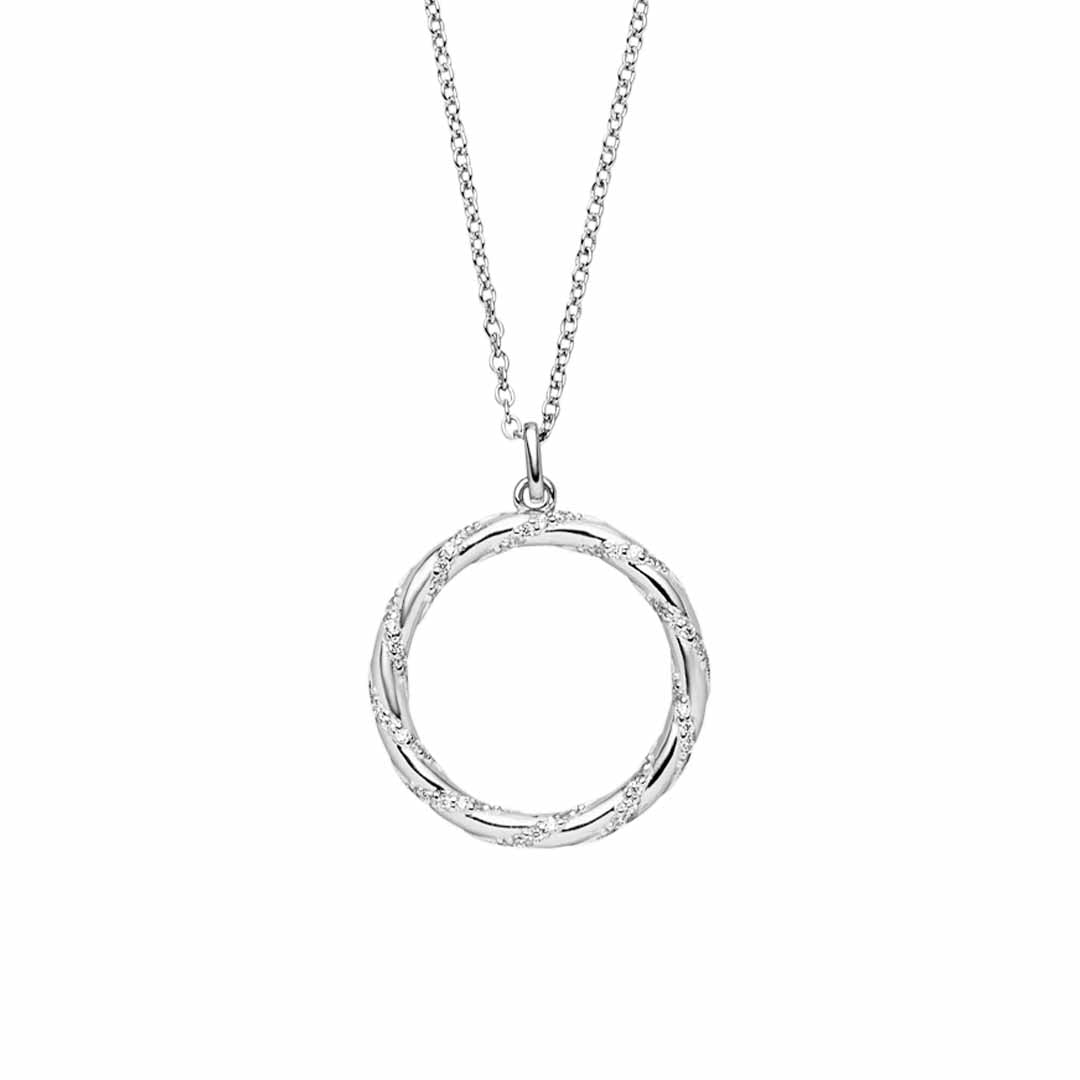 Sterling Silver CZ Twisted Circle Necklace Large ST2103