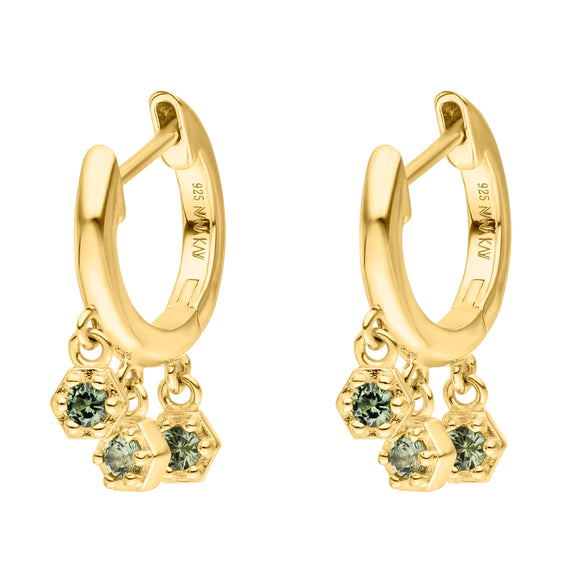Silver Gold-plated Delicate Touch Green Hoop Earrings