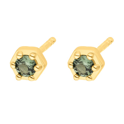 Silver Modern Gold Plated Delicate Touch Stud Earrings Green