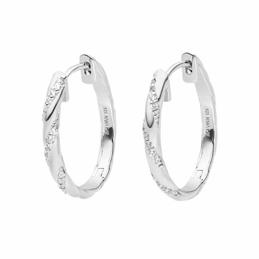 Silver Oval Twist Hoop Earrings ST2130