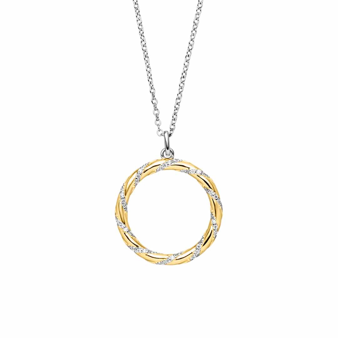 Sterling Silver Gold-plated CZ Twisted Circle Necklace Large ST2133