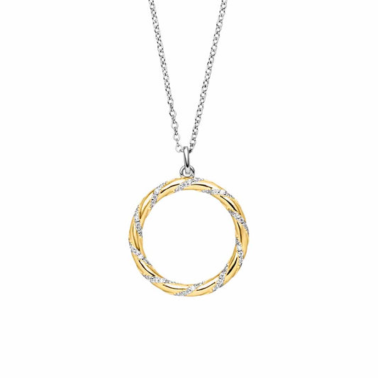 Sterling Silver Gold-plated CZ Twisted Circle Necklace Large ST2133