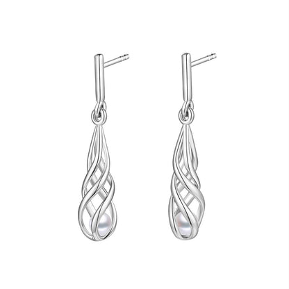 Silver Open Pearl Twist Drop Earrings ST2234