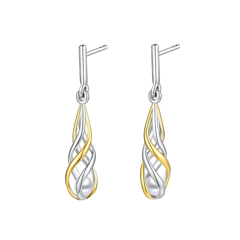 Silver Gold Plated Open Pearl Twist Drop Earrings ST2237