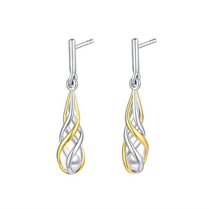 Silver Gold Plated Open Pearl Twist Drop Earrings ST2237