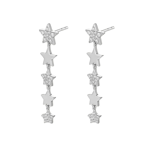 Silver CZ Shiny Stars Drop Earrings ST2286