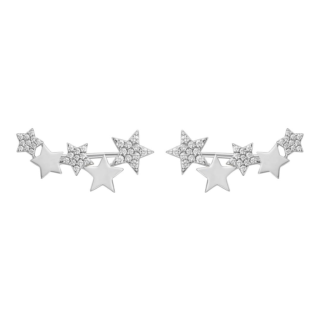 SILVER CZ SHINY STARS EARRINGS ST2287