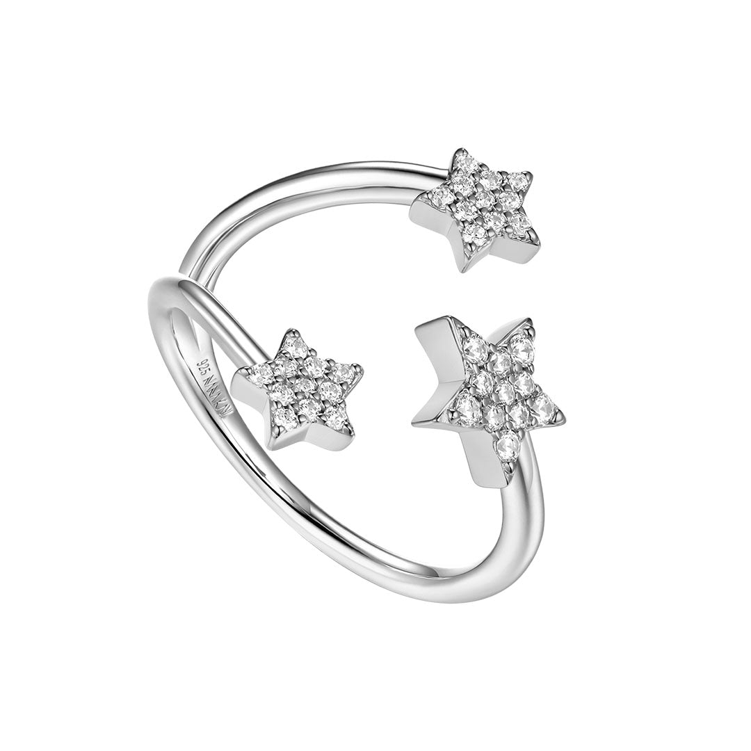 SILVER SHINY STARS OPEN RING ST2288