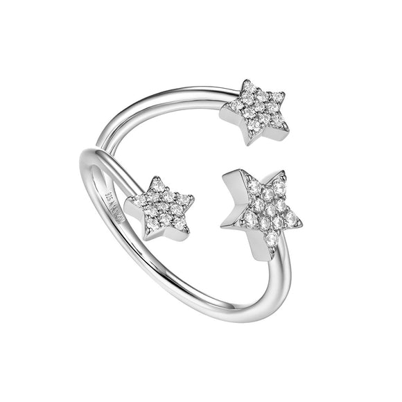 SILVER SHINY STARS OPEN RING ST2288