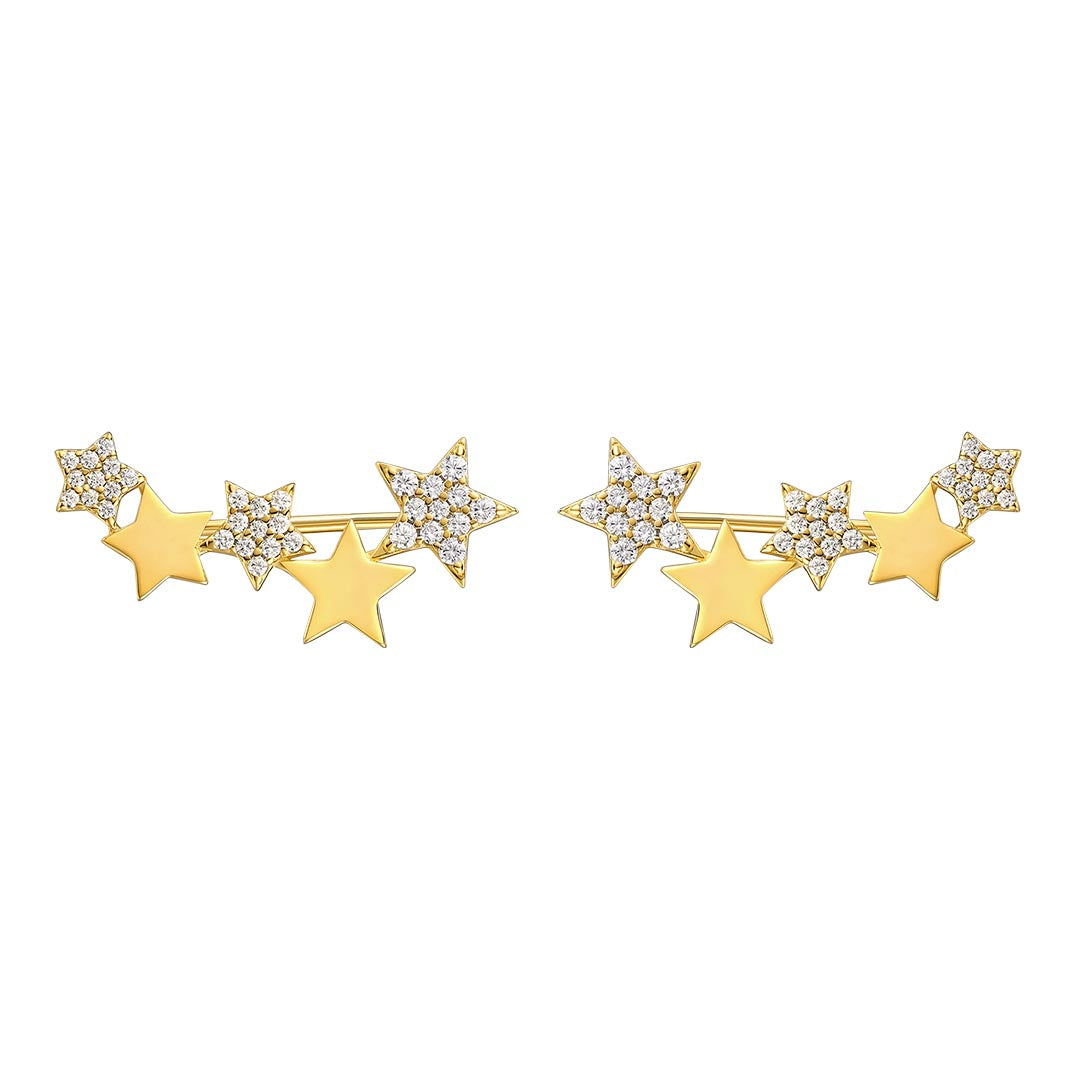 SILVER GOLD PLATED CZ SHINY STARS EARRINGS ST2289