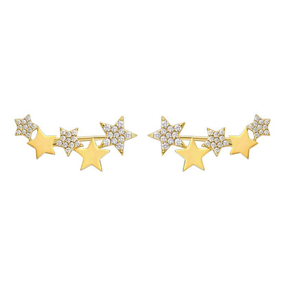 SILVER GOLD PLATED CZ SHINY STARS EARRINGS ST2289