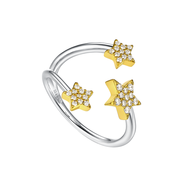 SILVER GOLD PLATED SHINY STARS OPEN RING ST2294