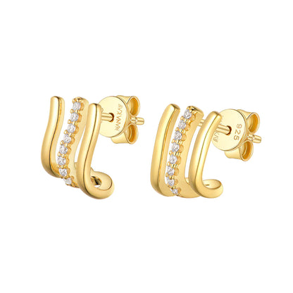 Silver Gold Plated Natural Flow Stud Earrings Brienne Zirconia ST2298