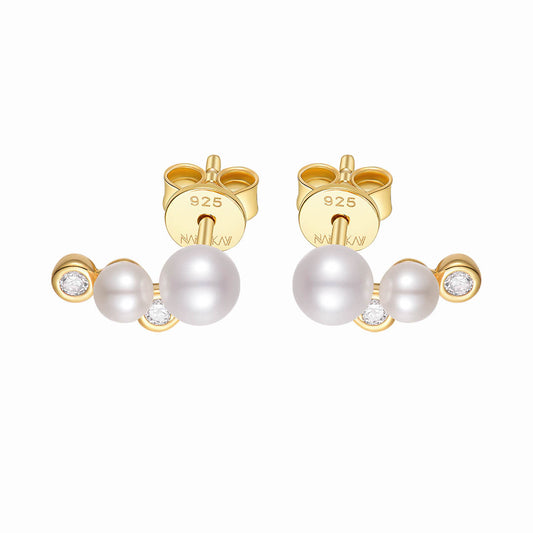 Silver Gold-plated Pearl & CZ Stud Earrings ST2328