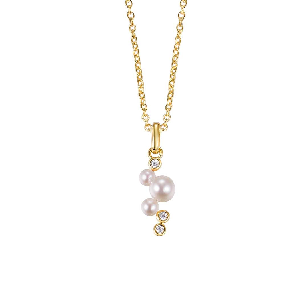 Silver Gold-plated CZ & Pearl Necklace ST2330