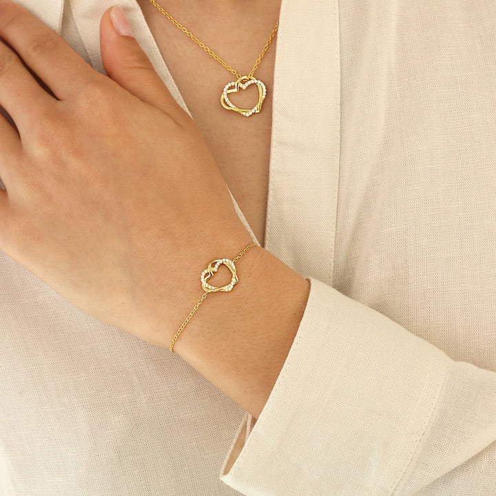 Silver Gold-plated Double Happiness CZ Bracelet ST2341