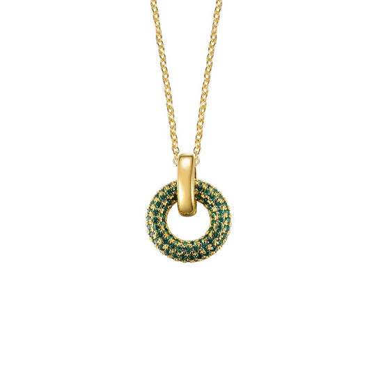 Silver Gold-plated Green Circles Necklace ST2366