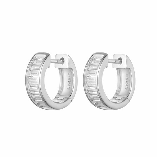 Silver CZ Huggie Earrings 14mm ST2379