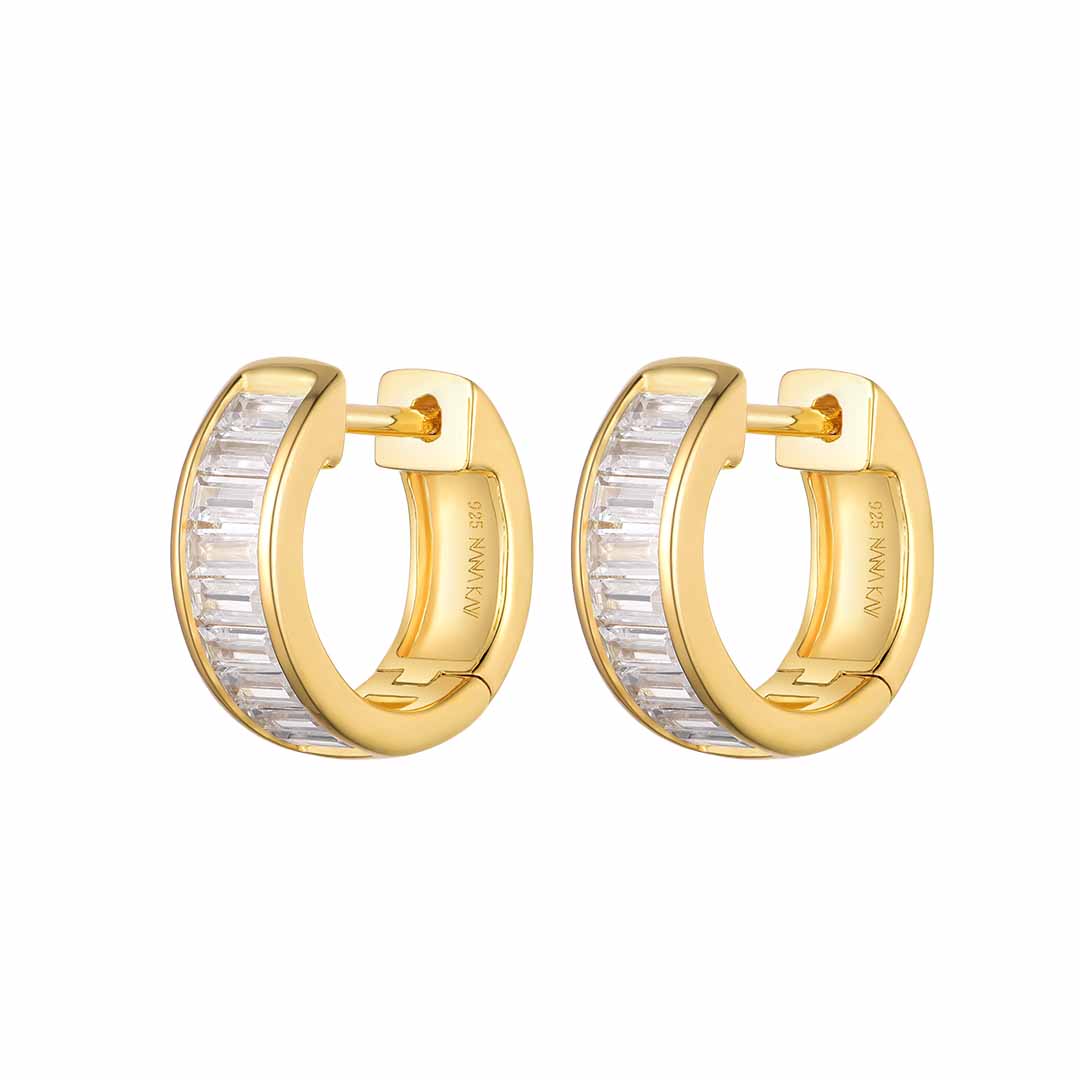 Silver Gold-plated CZ Huggie Earrings 14mm ST2380