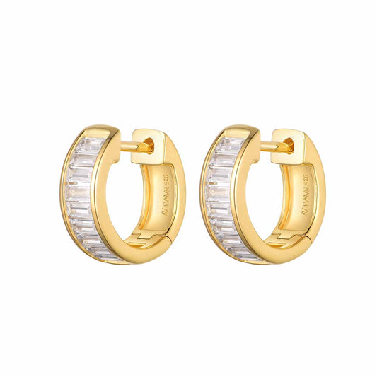 Silver Gold-plated CZ Huggie Earrings 14mm ST2380