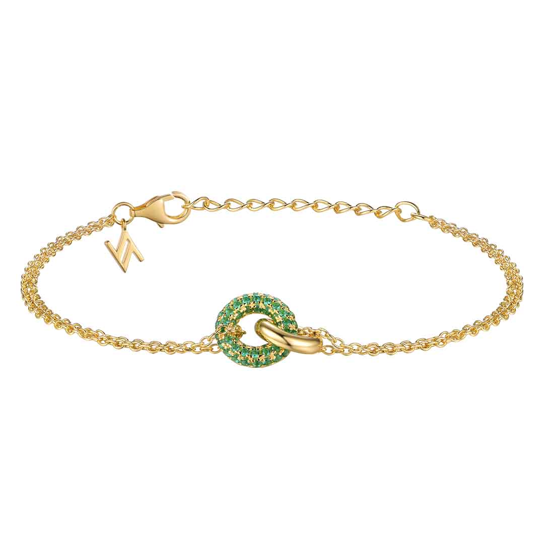 Silver Gold-plated Green Circles Bracelet ST2414