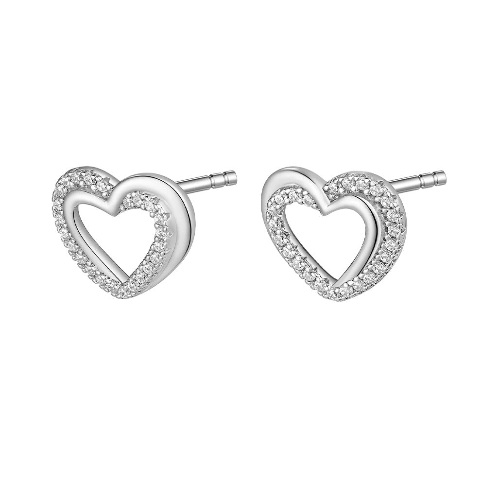 Silver CZ Double Happiness Heart Stud Earrings ST2419