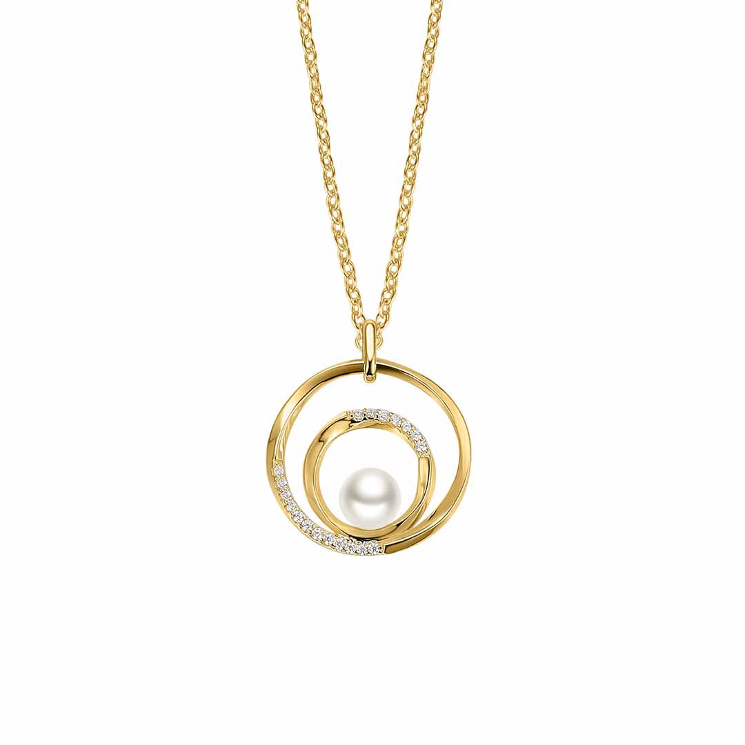 Silver Gold-plated CZ & Pearl Circles Necklace ST2434