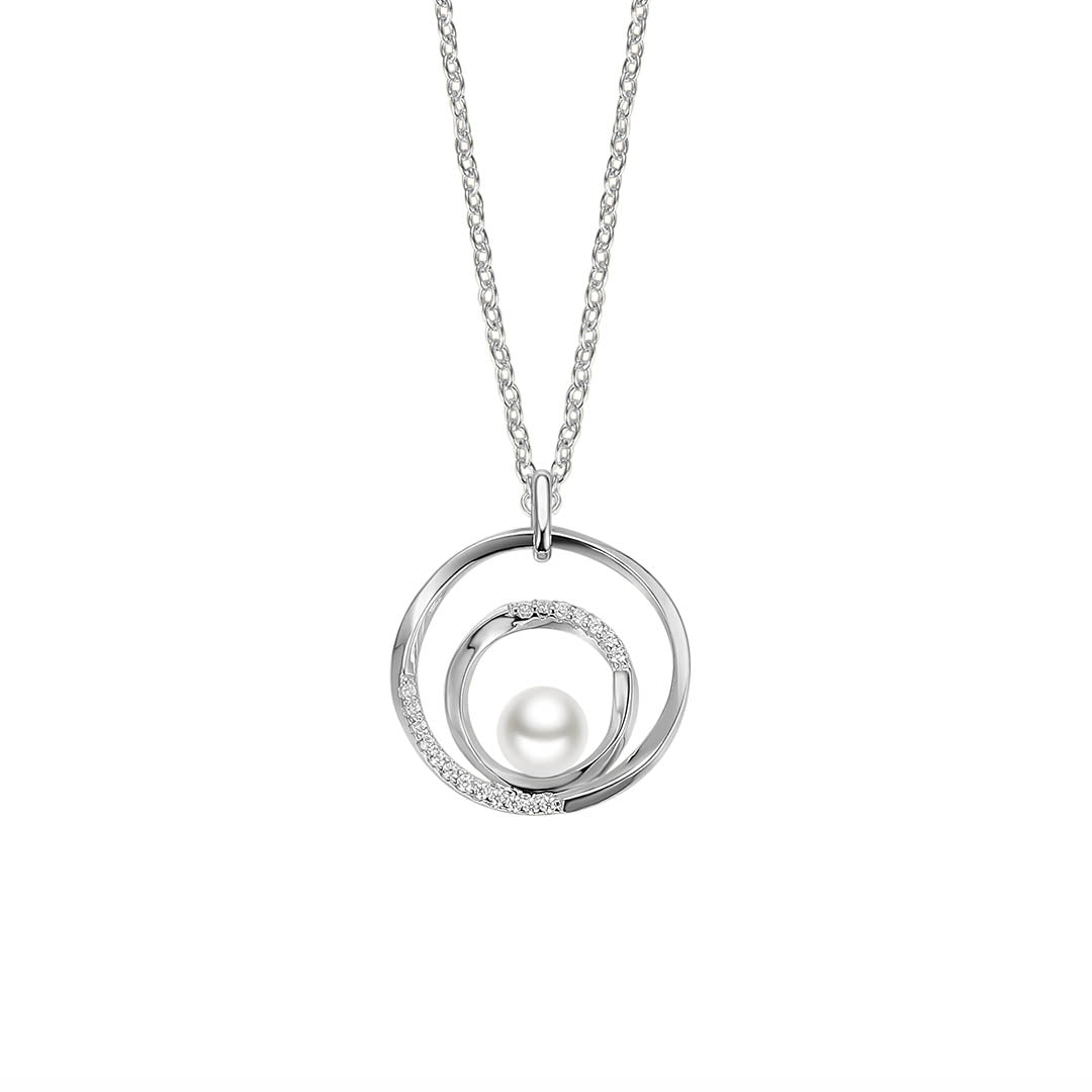 Silver CZ & Pearl Circles Necklace ST2435