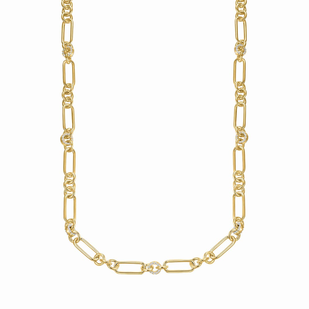 SILVER GOLD-PLATED CZ PAPERLINK NECKLACE ST2446