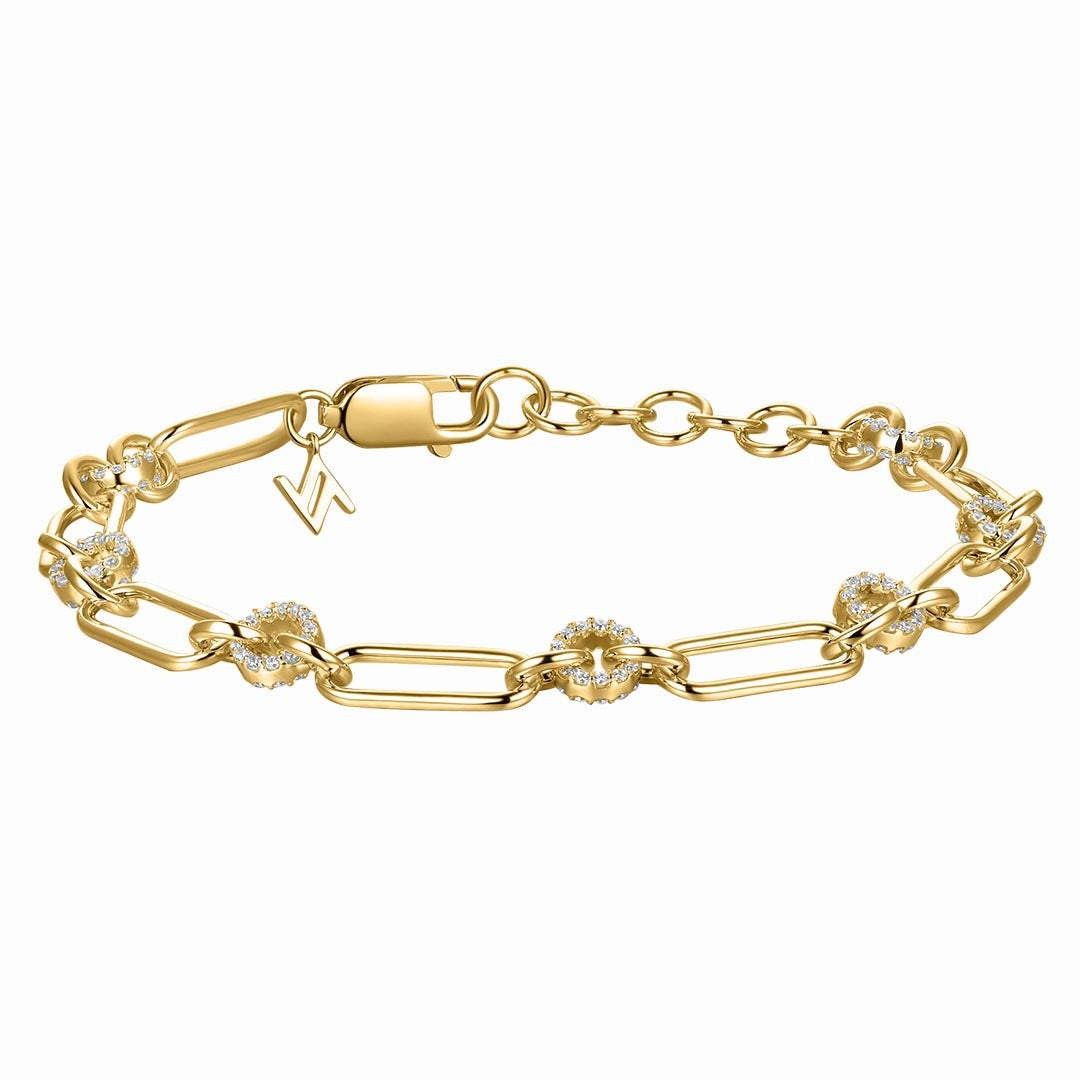 SILVER GOLD-PLATED CZ PAPERLINK BRACELET ST2447