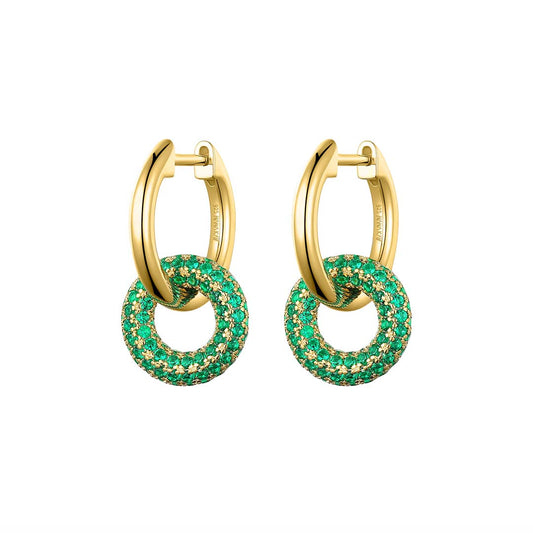 Silver Gold-plated Green Pavé Circle Hoop Earrings ST2452