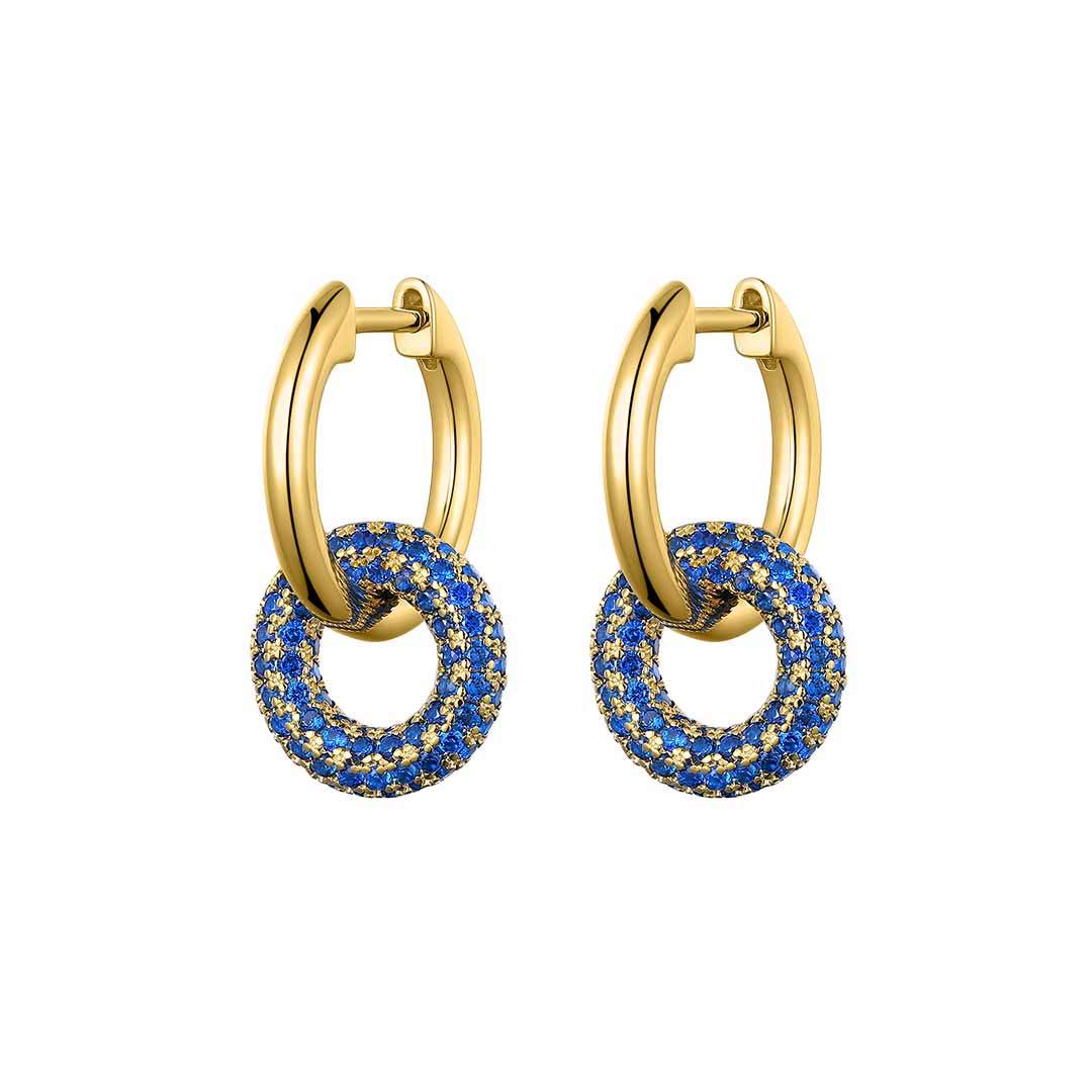 Silver Gold-plated Blue Pavé Circle Hoop Earrings ST2453