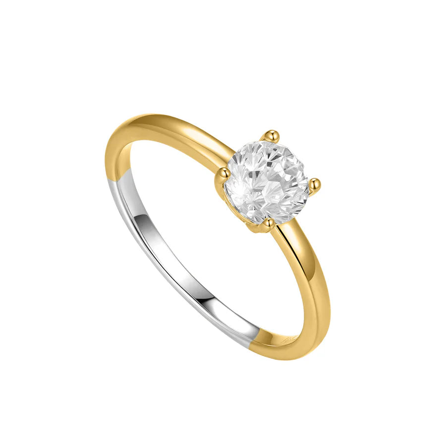 Silver Gold-plated 6mm Classic Soltaire Ring ST2547