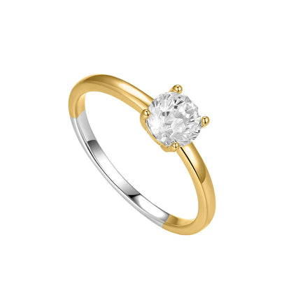 Silver Gold-plated 6mm Classic Soltaire Ring ST2547