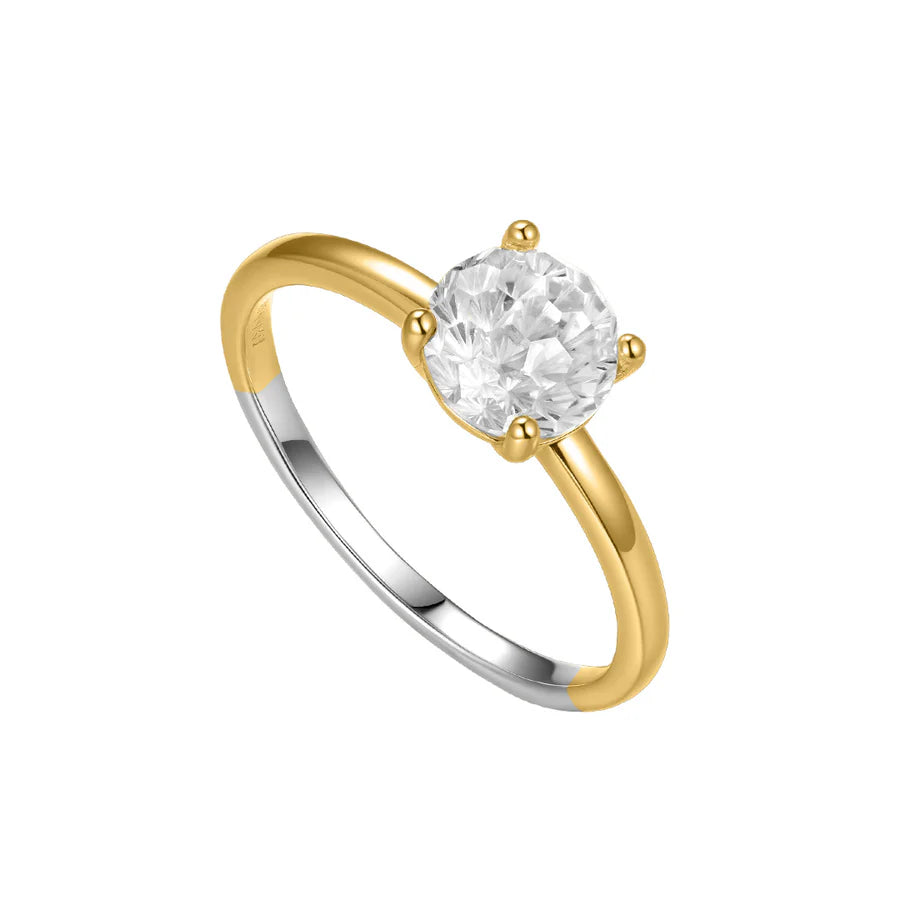 Silver Gold-plated 7mm Classic Soltaire Ring ST2548