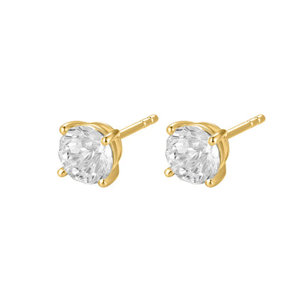 Silver Gold-plated CZ 7mm Classic Solitaire Stud Earrings ST2550